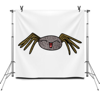 Happy Cartoon Doodle Spider Fleece Backdrop