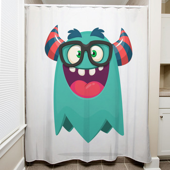 Happy Cartoon Monster Wearing Eyeglasses Shower Curtain
