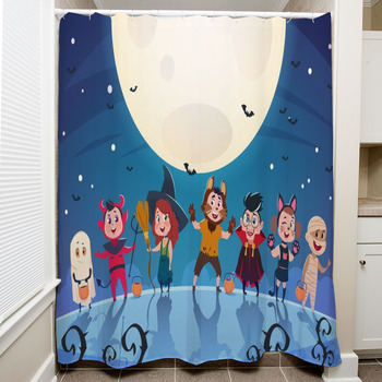 Happy Halloween Background Monsters And Shower Curtain