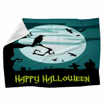 Happy Halloween Poster With Raven Fleece Blanket