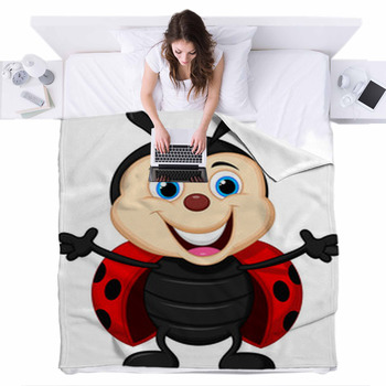 Happy Ladybug Cartoon Fleece Bed Blanket
