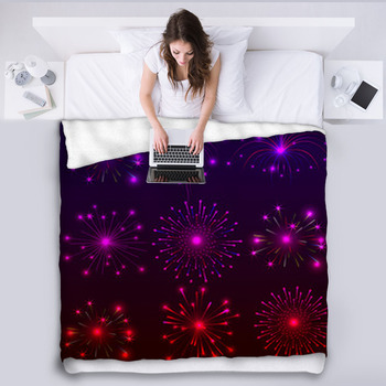 Happy New Year With Fireworks Background Fleece Blanket