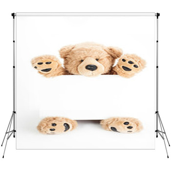 Happy Teddy Bear Holding Blank Custom Size Backdrop
