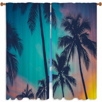 Hawaii Palm Trees At Sunset Custom Size Window Curtain