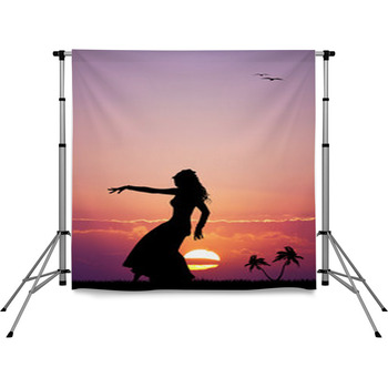 Hawaiian Woman Dancing At Sunset Pole Pocket Backdrop