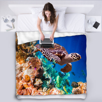 Hawksbill Turtle - Eretmochelys Fleece Bed Blanket