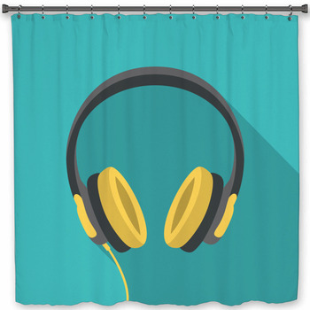 Headphones Dj Computer Music Custom Size Shower Curtain