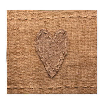 Heart Made Of Burlap  Lies On A Custom Size Floor Mat