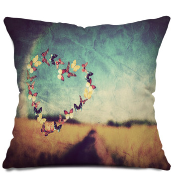 Heart Shape Made Of Butterflies On Outdoor Throw Pillow