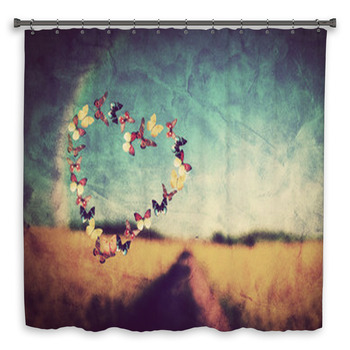 Heart Shape Made Of Butterflies On Shower Curtain