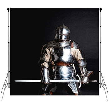 Heavy Armoured Man Holding His Sword Fleece Backdrop