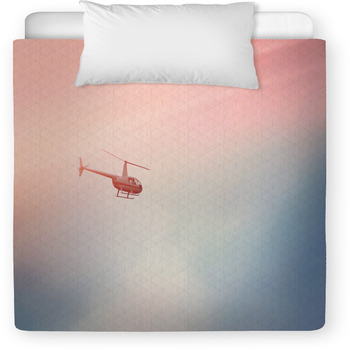 Helicopter Flying In The Blue Sky With Toddler Duvet
