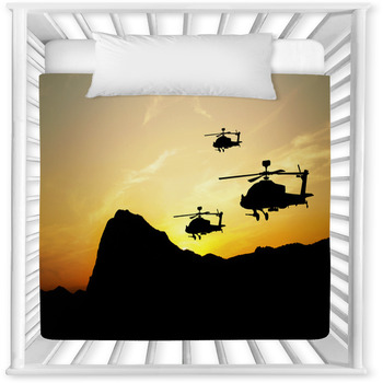 Helicopter Silhouettes On Sunset Baby Crib Comforter