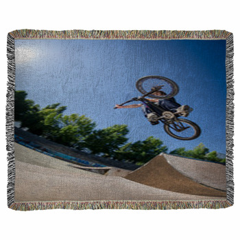 High BMX Jump Woven Throw Blanket