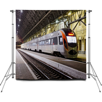 High-speed Train At The Railway Custom Size Backdrop