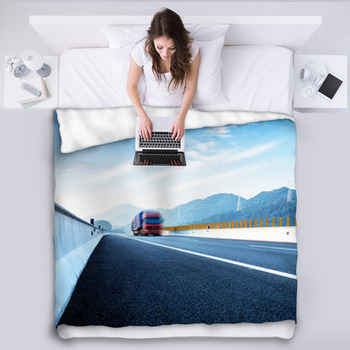 Highway And Red Truck Fleece Blanket