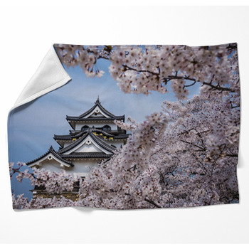 Hikone Castle In The Spring Woven Throw Blanket