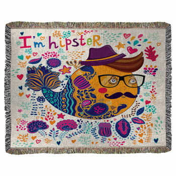 Hipster Character Illustration. Art Woven Throw Blanket