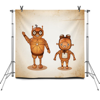 Hipster Friendly Robots Fleece Backdrop