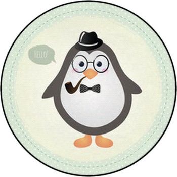 Hipster Penguin Textured Frame Design Round Rug