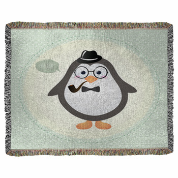Hipster Penguin Textured Frame Woven Throw Blanket