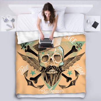 Hipster Skull Sailor Fleece Blanket