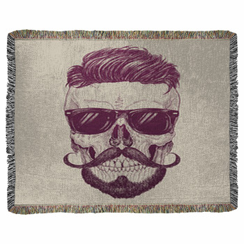 Hipster Skull With Sunglasses Woven Throw Blanket