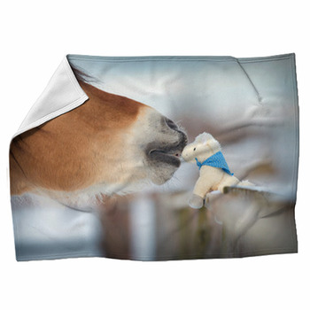 Horse And Toy Horse In Winter, Kiss. Fleece Blanket