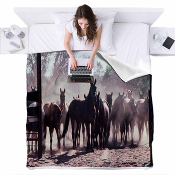 Horse Muster Fleece Bed Blanket