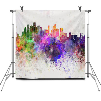 Houston Skyline In Watercolor Background Fleece Backdrop