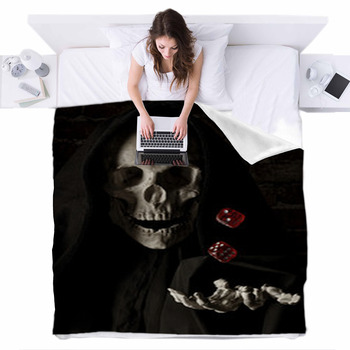 Human Skull Simulating Death And A Fleece Bed Blanket