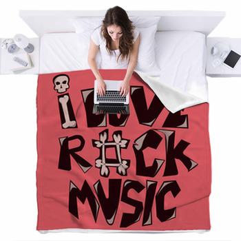 I Love Rock Music Fleece Bed Blanket