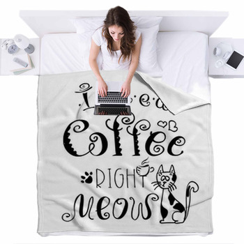 I Need Coffee Right Meow Funny Cute Fleece Bed Blanket