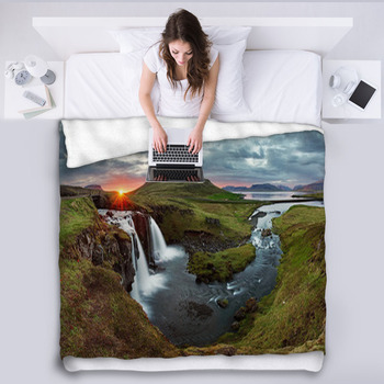 Iceland Landscape Spring Panorama At Fleece Blanket
