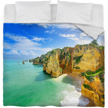 Idyllic Beach Landscape At Lagos, Fleece Bed Blanket