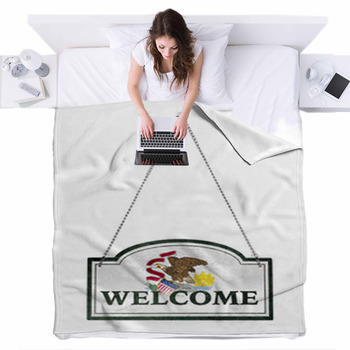 Illinois Welcomes You Old Metal Sign  Fleece Bed Blanket
