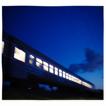 Illuminated Train Traveling Past Custom Size Floor Mat
