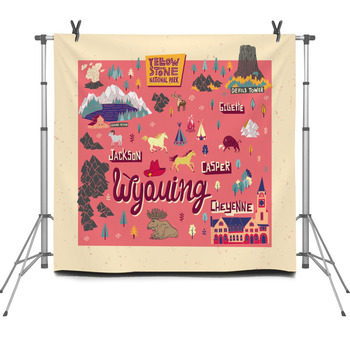 Illustrated Map Of Wyoming Usa Travel Fleece Backdrop