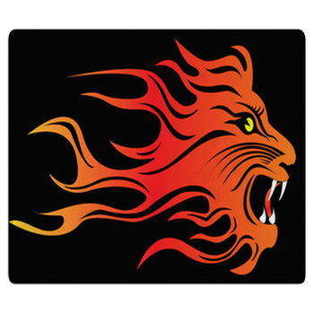 Illustration Infuriated Lion In Fire On Black Area Rug