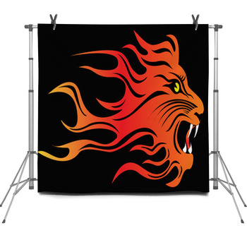 Illustration Infuriated Lion In Fire On  Fleece Backdrop
