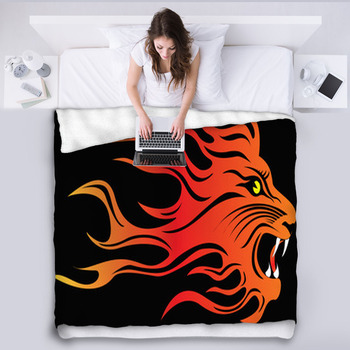 Illustration Infuriated Lion In Fire On Fleece Blanket