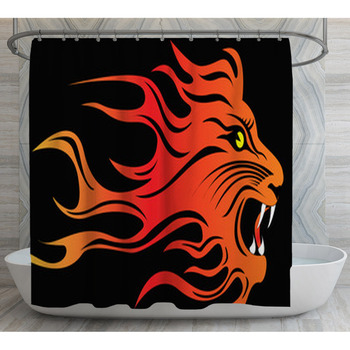 Illustration Infuriated Lion In Fire On Shower Curtain