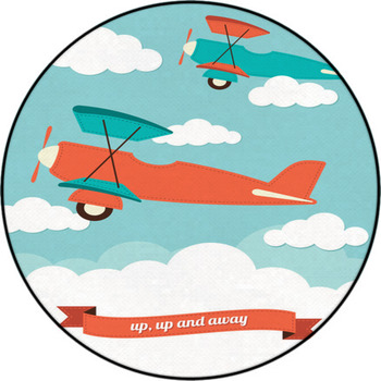 Illustration Of Biplanes In The Clouds Round Rug