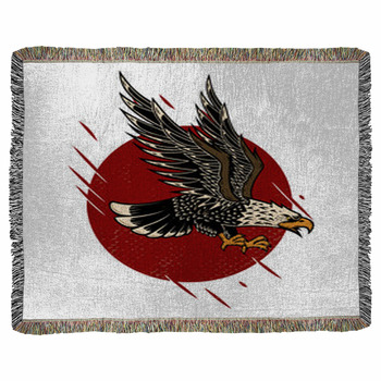 Illustration Of Eagle In Old School Woven Throw Blanket