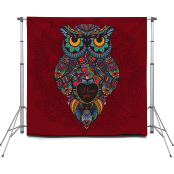 Illustration Of Ornamental Owl Custom Size Backdrop