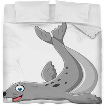 Illustration Of Seals Happy Smile On  Fleece Bed Blanket