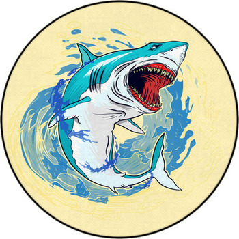 Illustration Of Shark With Splashes Of Water Round Rug