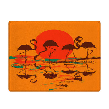 Illustration With Flock Of Flamingos At Sunset Bath Mat