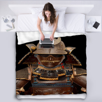 Image Of Samurai Armour On Black Fleece Blanket