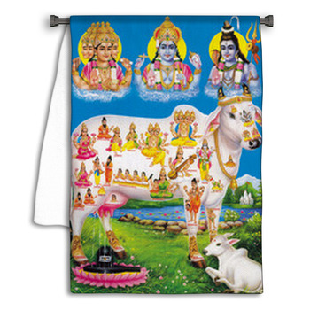 Indian God Brahma Vishnu Mahesh With Holy Cow Towel